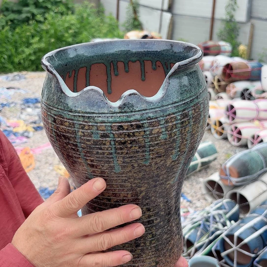 紫砂花盆鎏金缺口口径18高度29