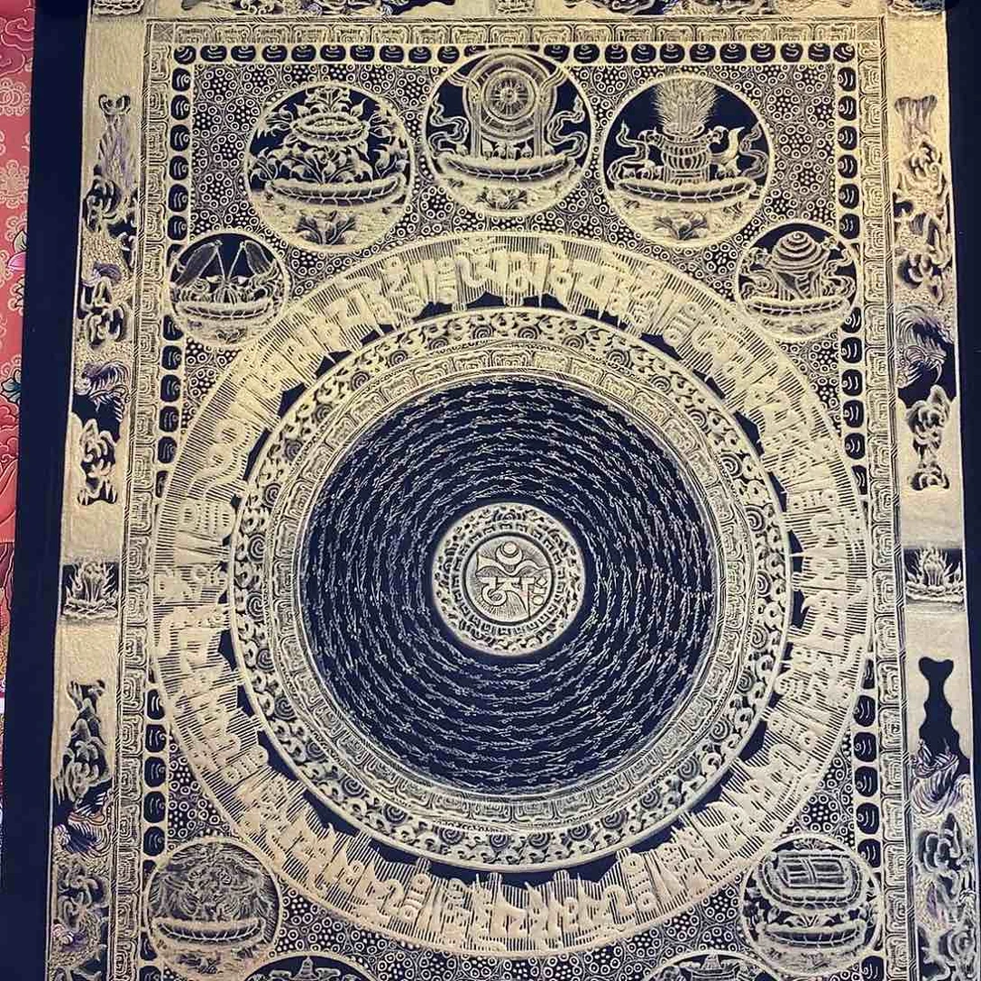 卷轴画g*o纯手绘六字真言唐卡64*43厘米左右