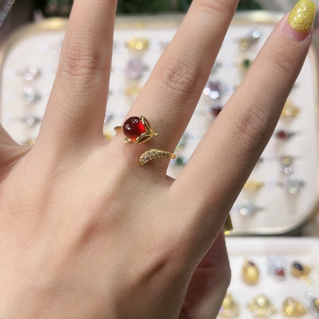 蛇纹石玉戒指银S925镶嵌