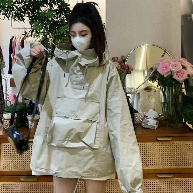 【小也家】新款早春连帽宽松显瘦套头冲锋衣外套