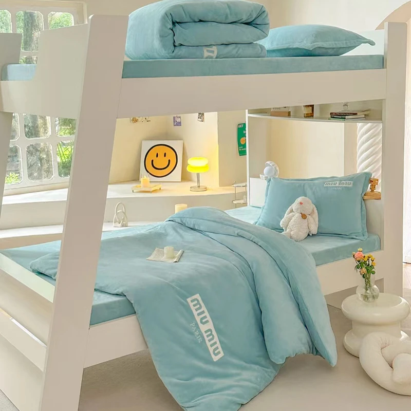 【学校推荐】学生牛奶绒三件套宿舍上下铺加绒加厚大学生寝室绒被套
