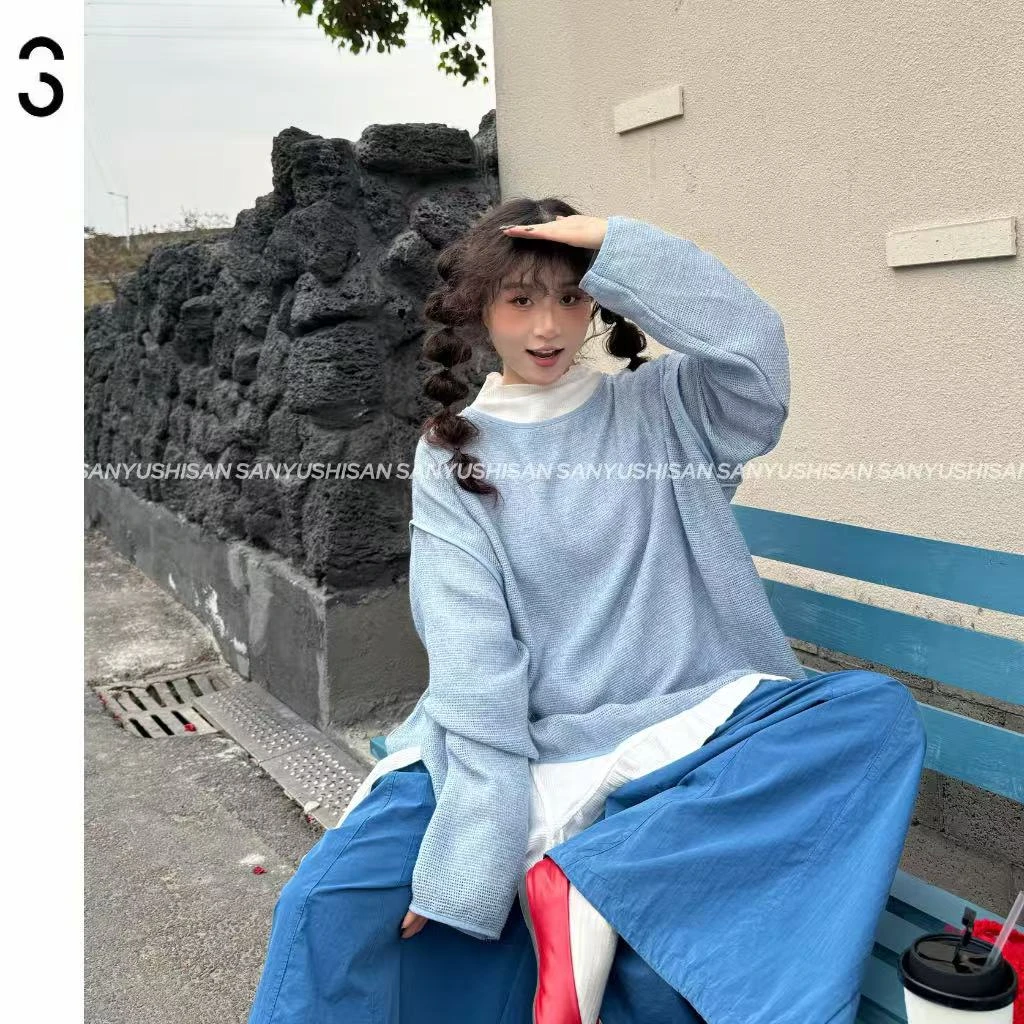 三与十三|风染的蓝|春季新款舒适百搭小众慵懒风轻薄显瘦罩衫上衣