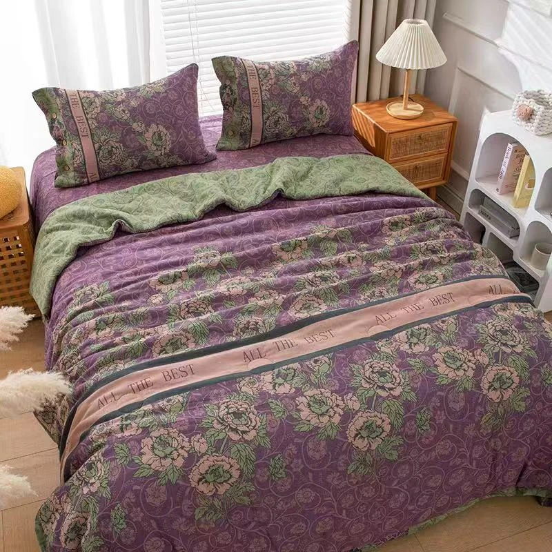 【紫悦玫瑰 双层纱被子】2x2.3米 精梳棉双层纱高端双人大豆被