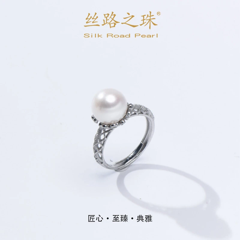 蕾丝王冠款S925银淡水珍珠戒指9-10mm