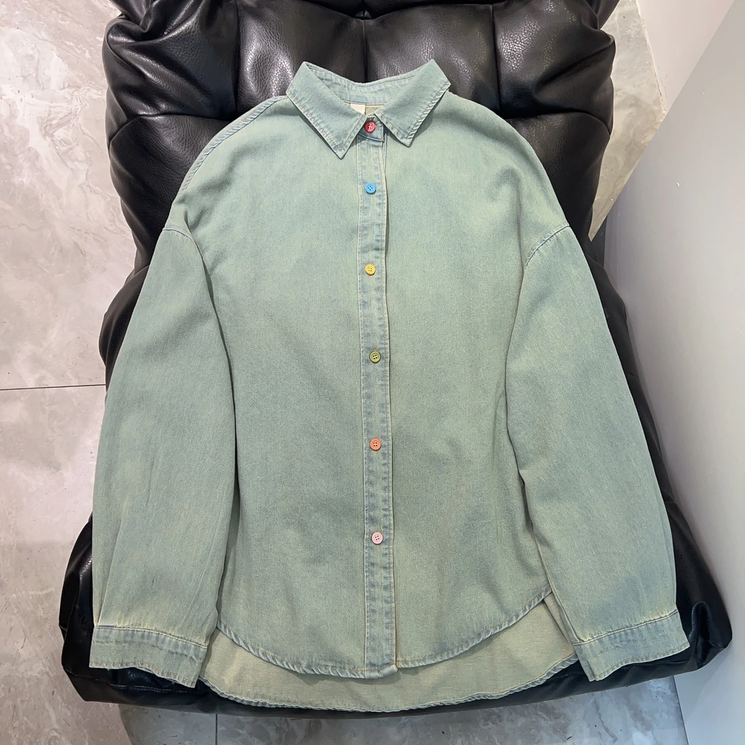 DA.TING【彩色扣牛仔衬衫】2025新款早春款时尚宽松彩色扣牛仔衬衫