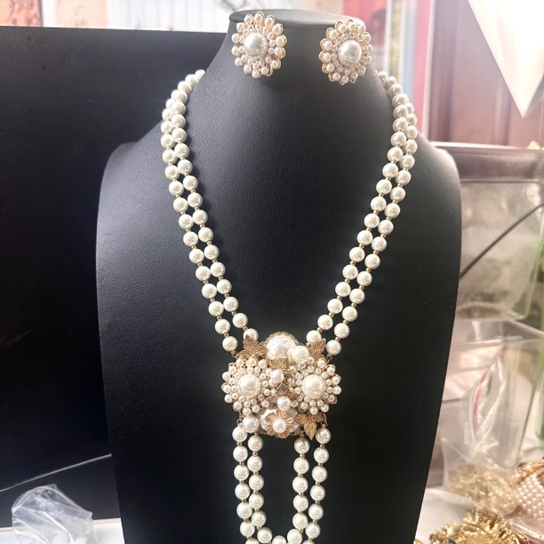 铜合金项链 复古白色编织重工项链手工百搭精美优雅素款套装