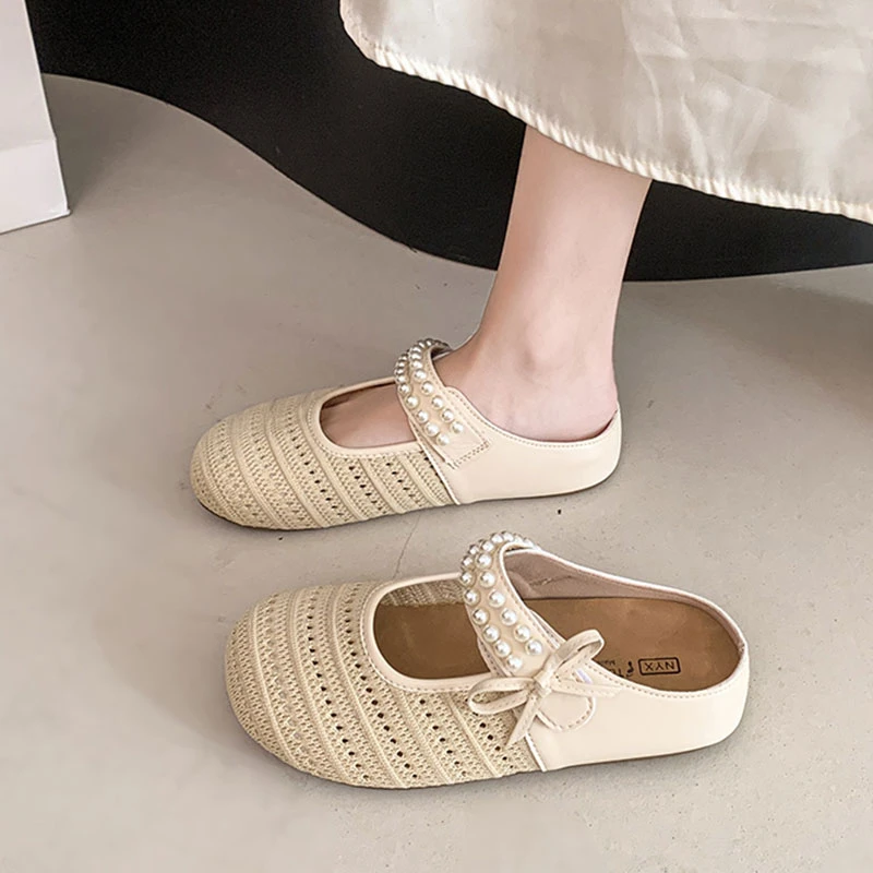 玛丽珍洋气包头拖鞋女外穿2025年夏季新款复古松糕厚底飞织透气