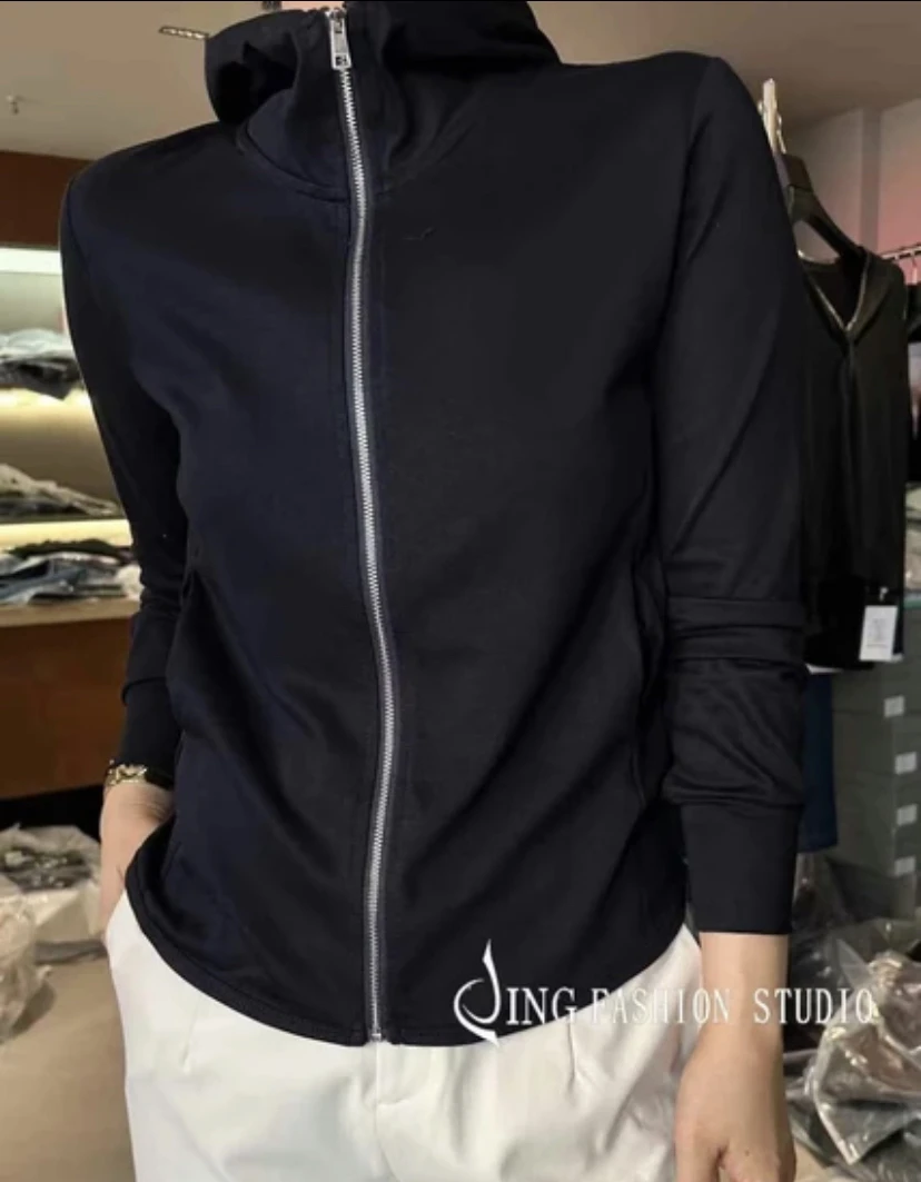 JING经典时尚帽衫纯色长袖戴帽上衣休闲女装外套时尚百搭薄款