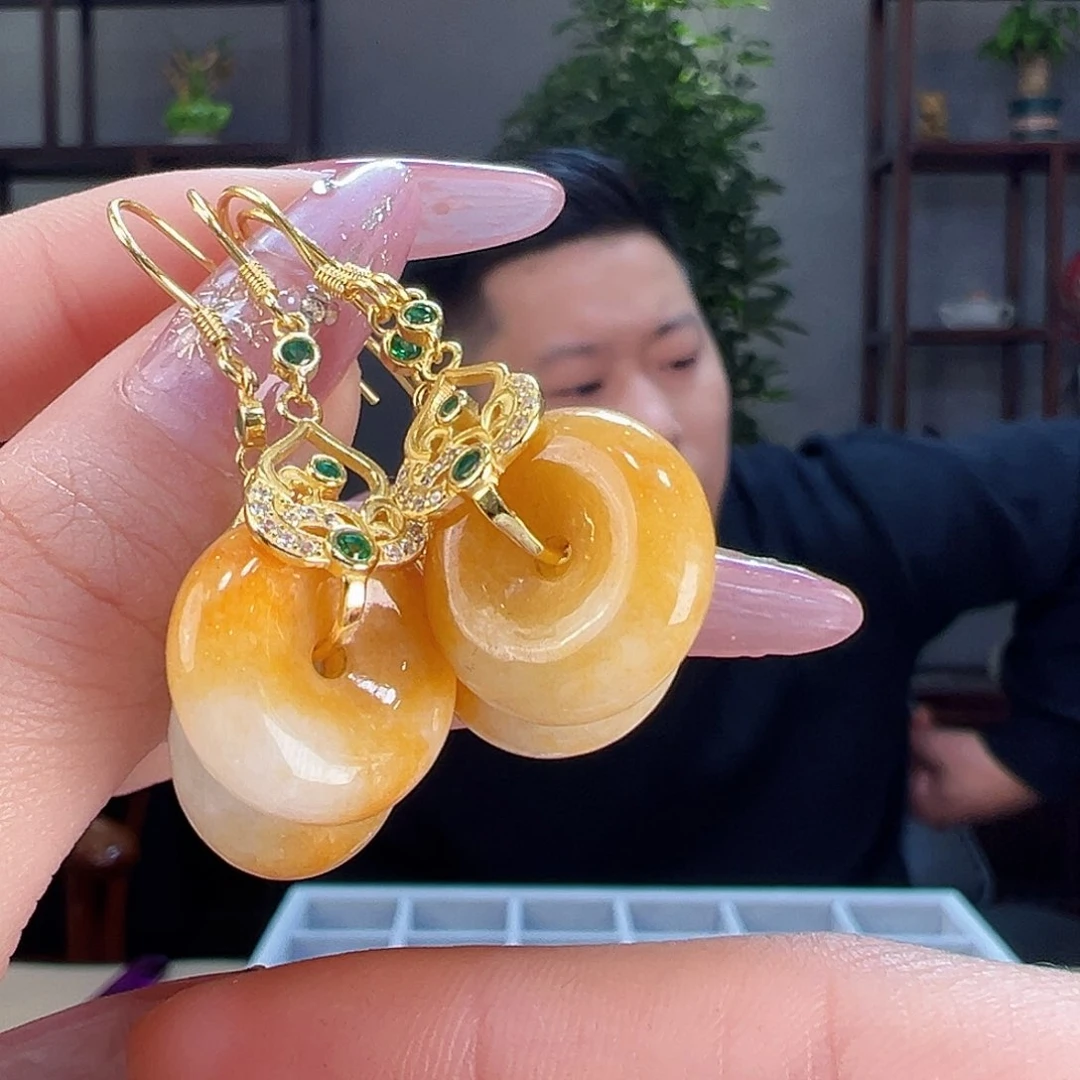 翡翠耳饰银S925镶嵌多样性发货一副