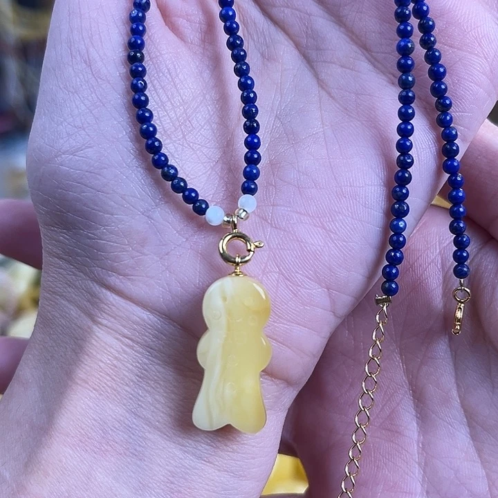 裸石琥珀未镶嵌小天使吊坠项链