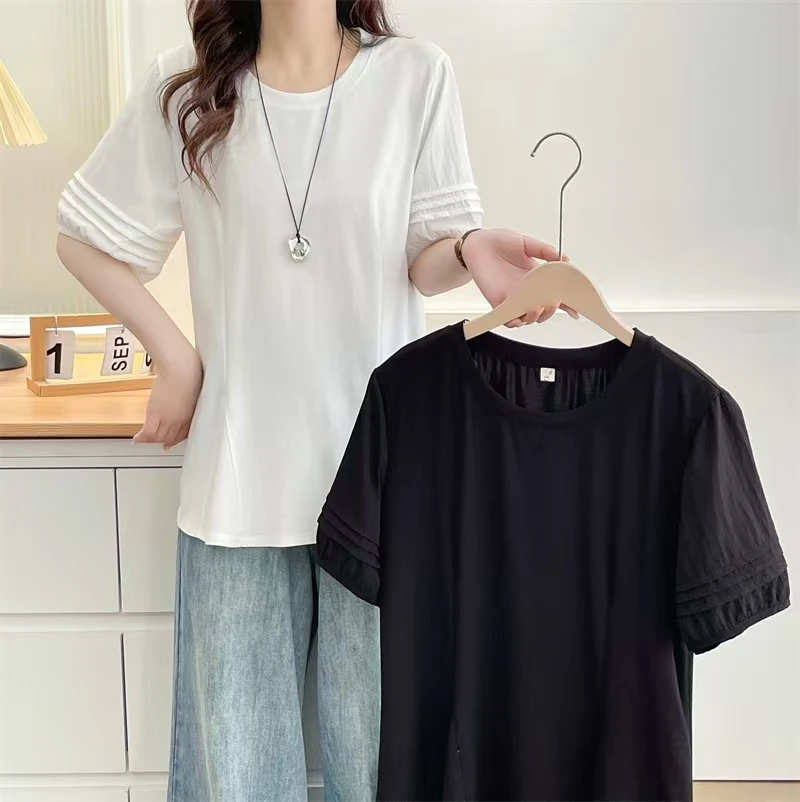 CC大码】夏季新款设计感8035时尚简约圆领大方鱼尾下摆气质优雅T恤