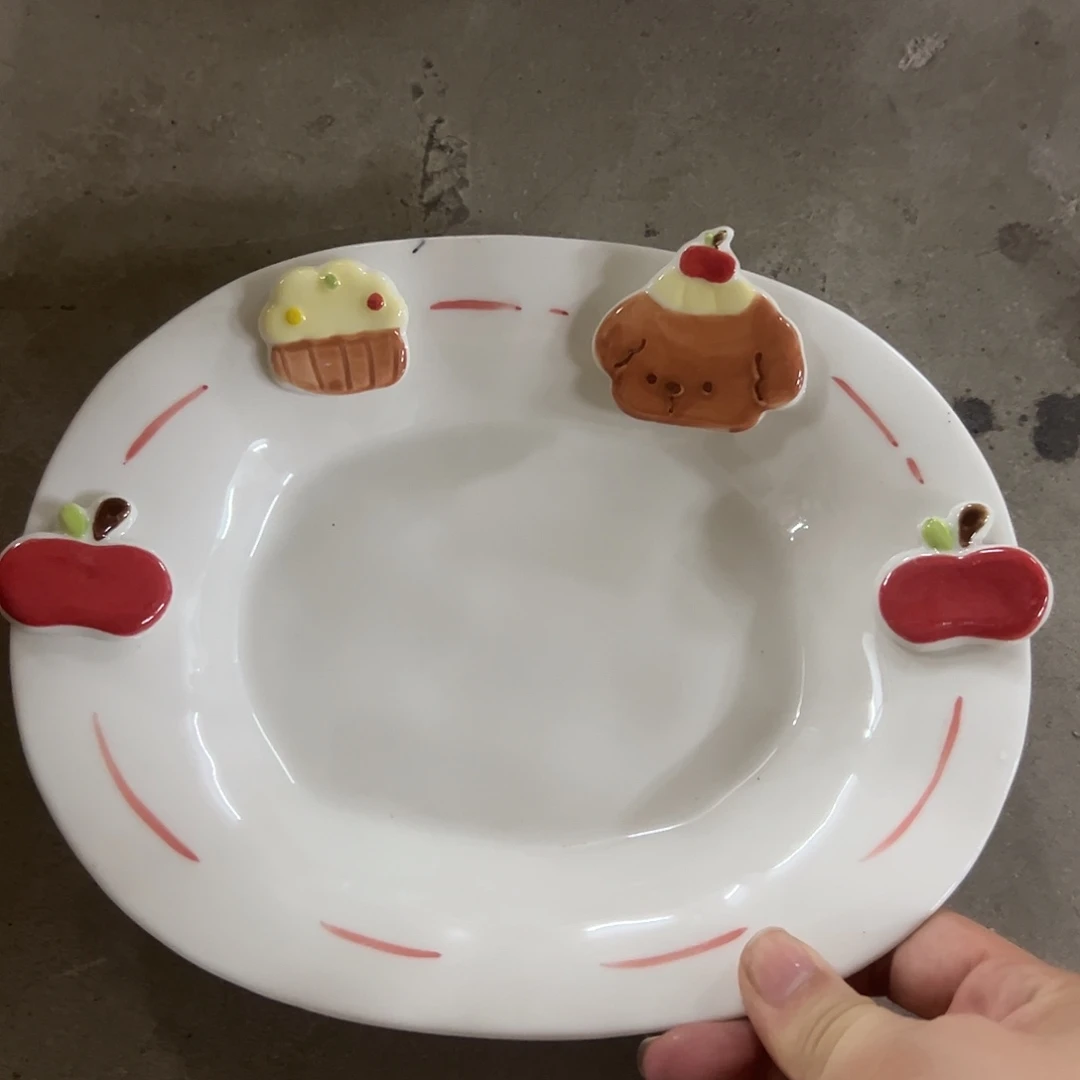 搪瓷微瑕苹果小狗椭圆盘