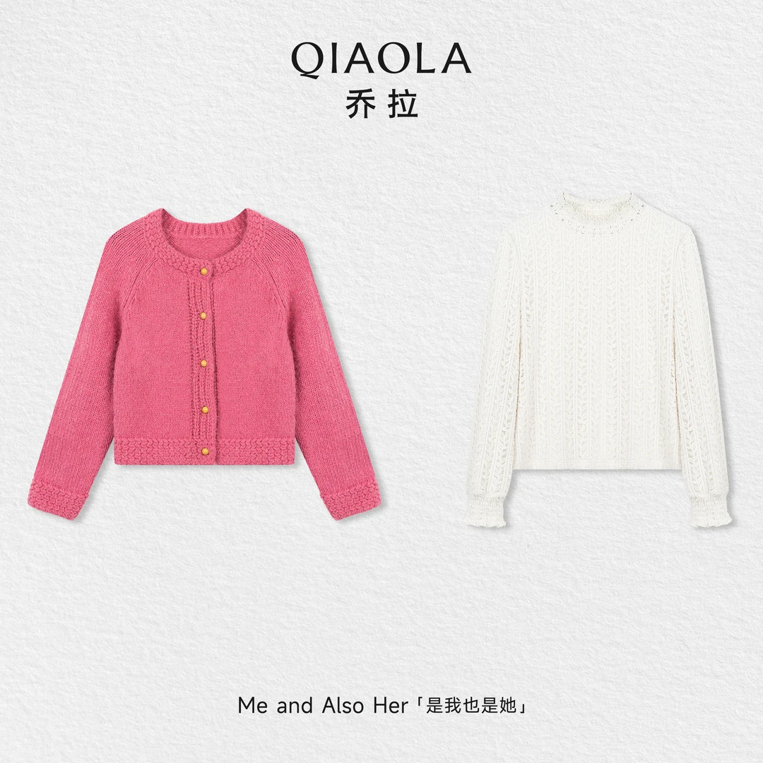 QIAOLA/乔拉【莓果气泡】秋冬羊毛插肩袖设计圆领保暖百搭时尚外套