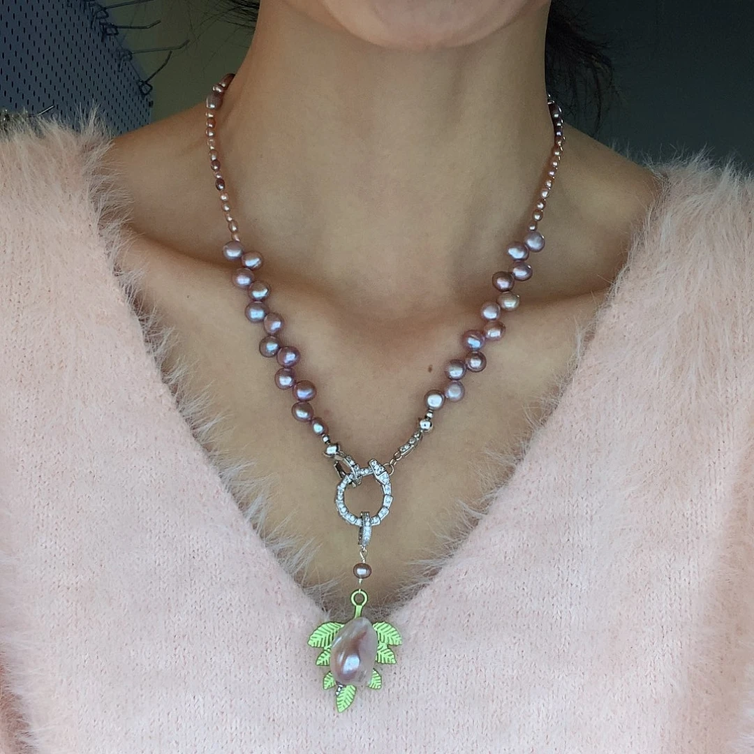 项链银S925镶嵌淡水珍珠