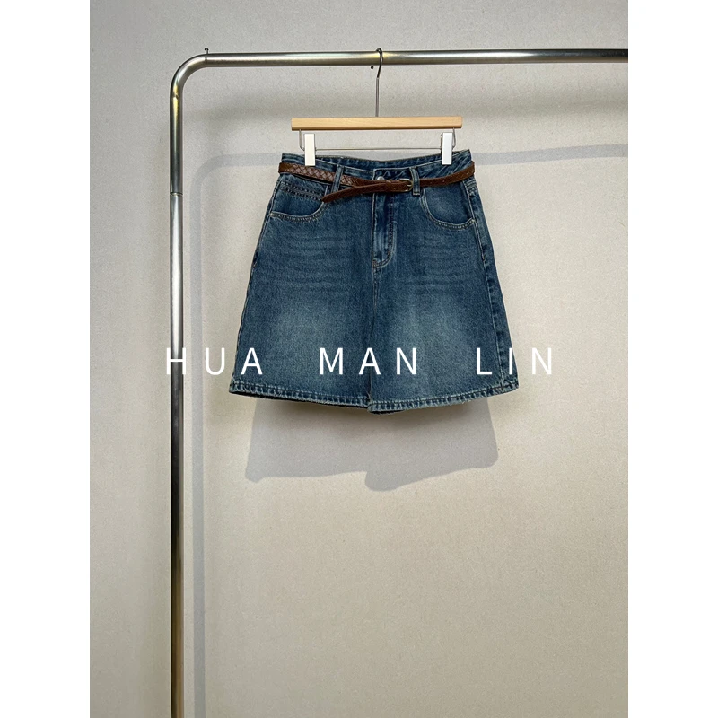 【花满林】腰带简约百搭牛仔中裤44411