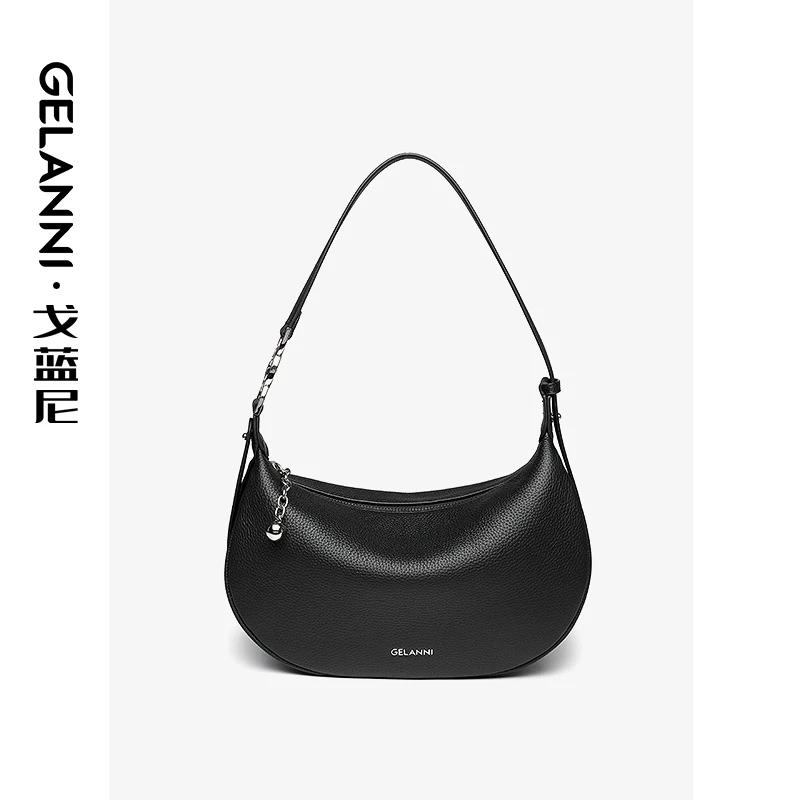 GELANNI高定真皮百搭通勤休闲月牙包GLN2450439黑色