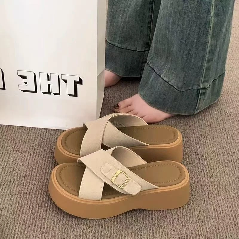 夏休闲款法式拖鞋女新款配裙子仙女风一字拖鞋877-3