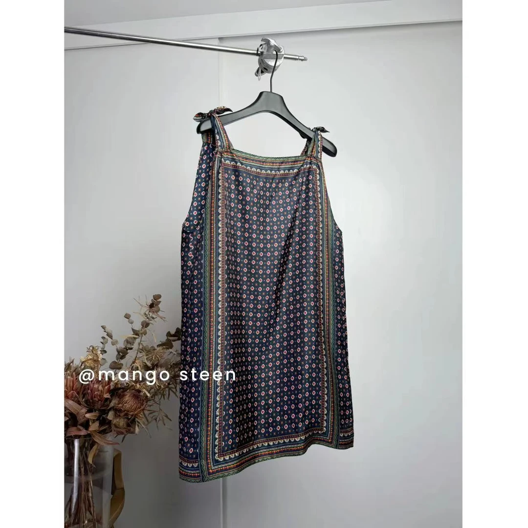 MANGO steen‘s丨重磅真丝碎花复古绑带无袖背心裙连衣裙I5957