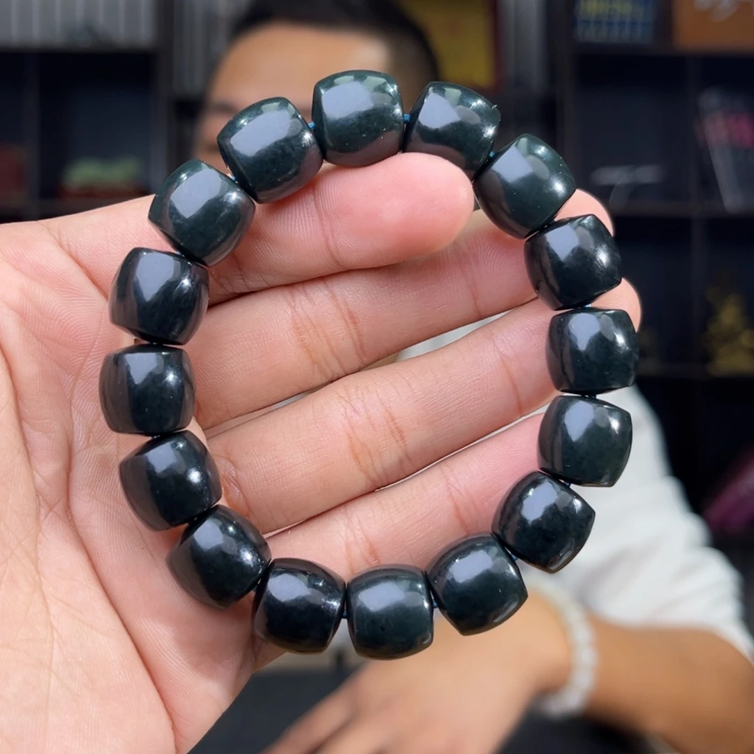 和田玉未镶嵌手串天然和田玉新疆塔县皮勒村黑青卡14