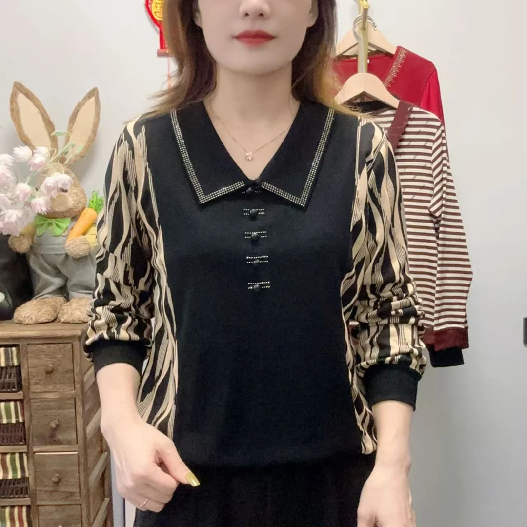 【丽姐家】小衫中老年女装长袖翻领时尚宽松打底衫百搭休闲风