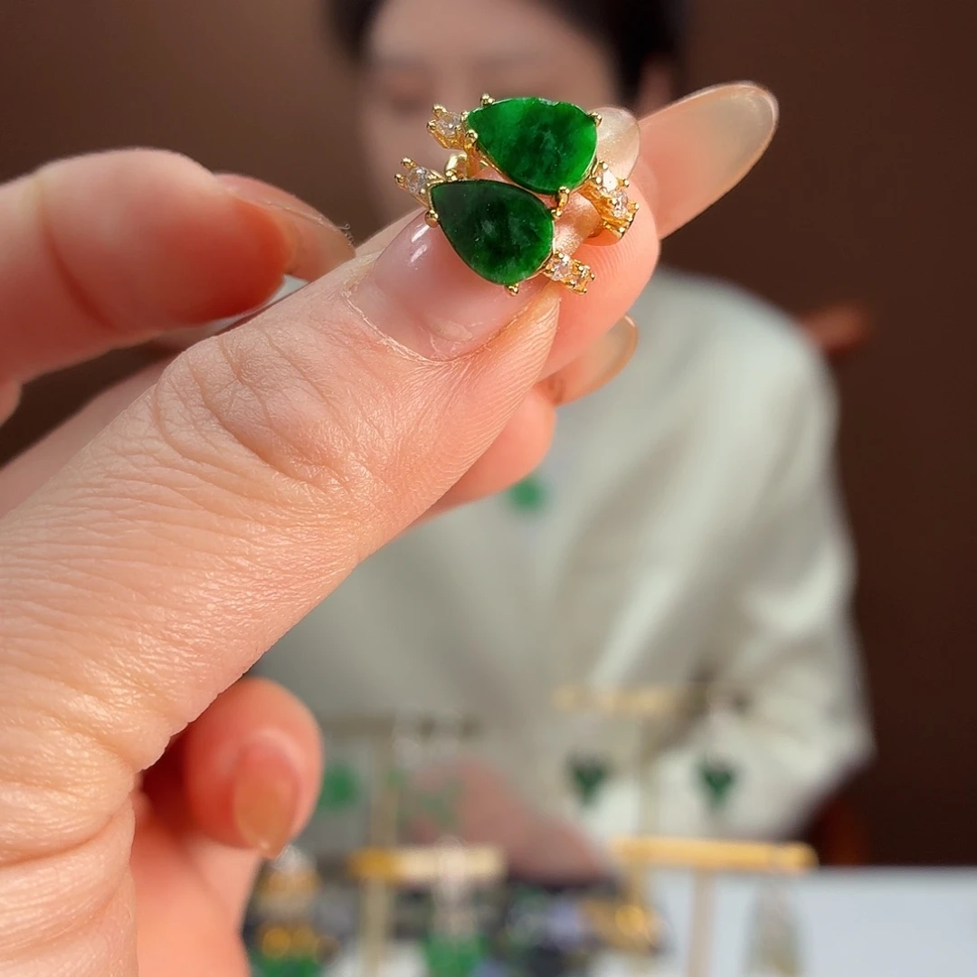 翡翠银S925镶嵌耳饰