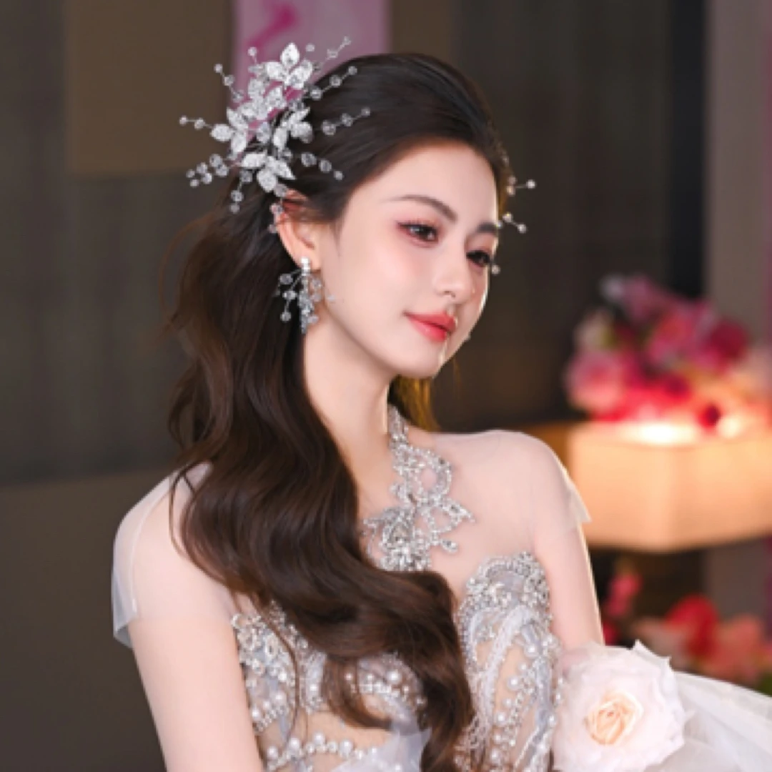 非金属仿水晶婚庆饰品 新款白纱侧边皇冠加耳饰三件套