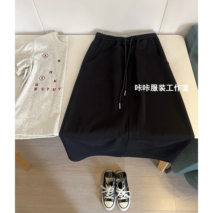 REKAYYAT“岛屿”韩系时尚洋气百搭气质款撞色腰头设计感半身裙