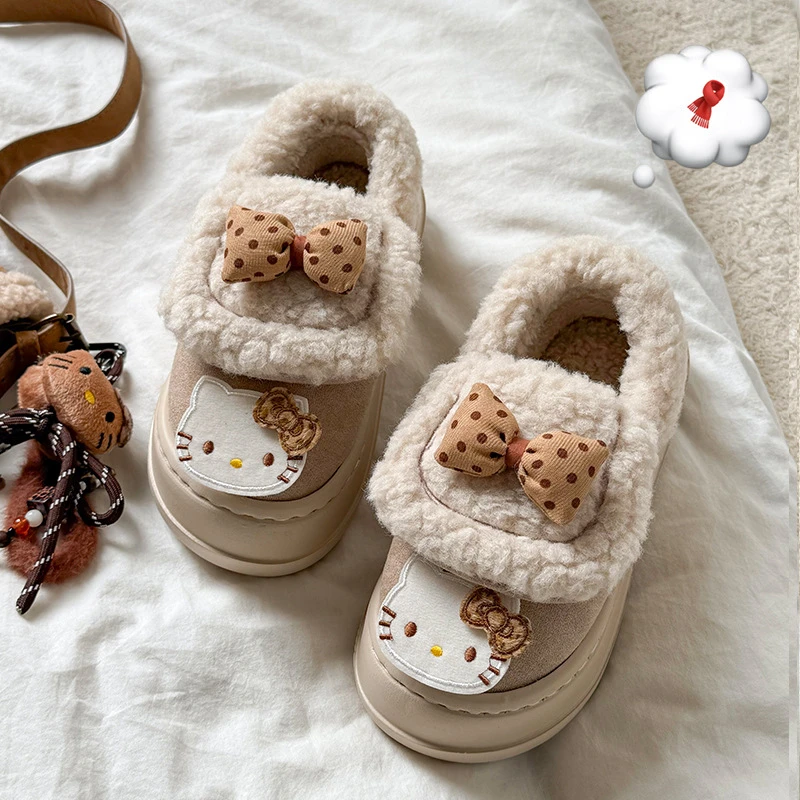 女生可爱厚底防滑加绒保暖冬季毛毛棉拖鞋后跟防水外出女棉拖鞋