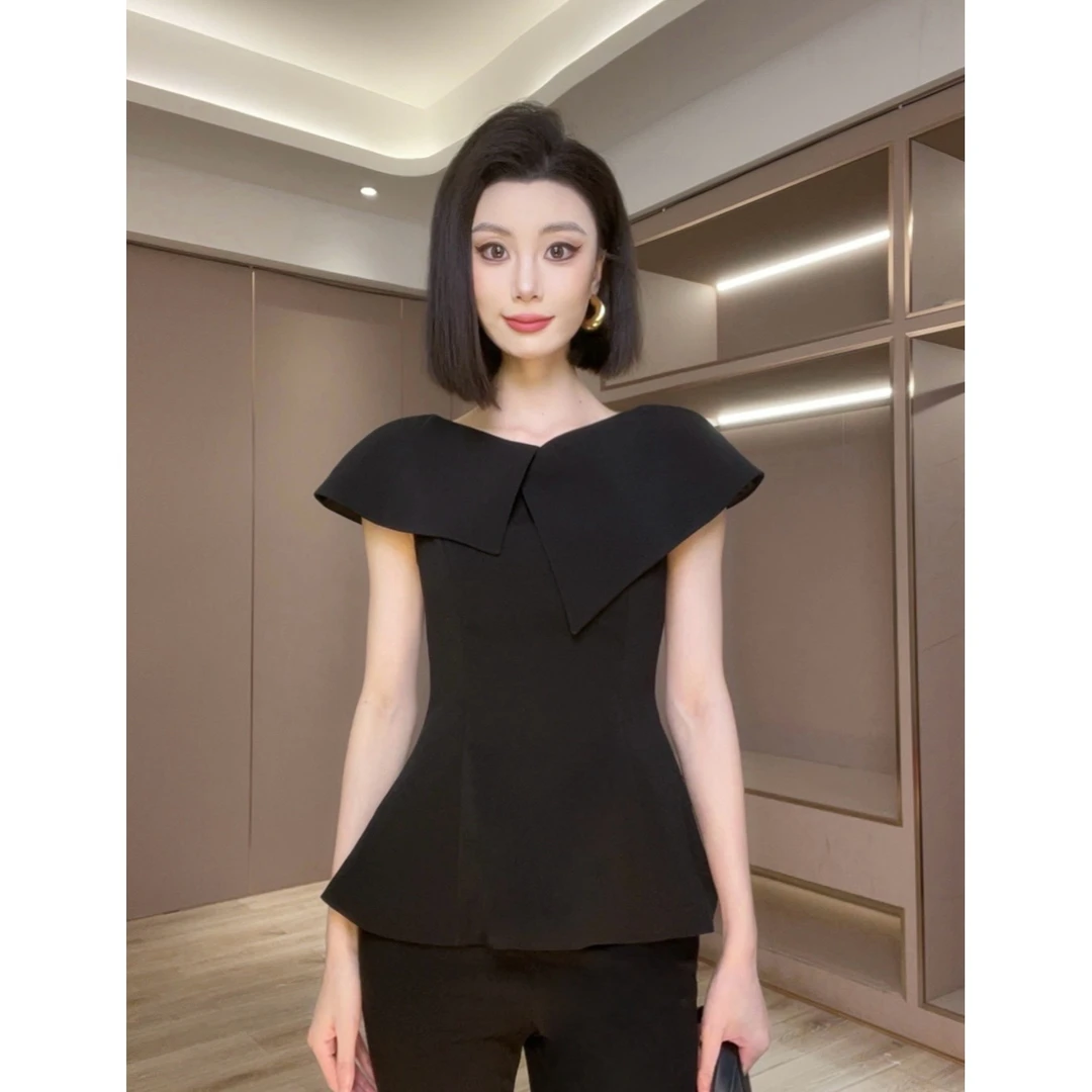 琦哥【不规则翻领】高级感小众时尚收腰A版显瘦气质女上衣45235