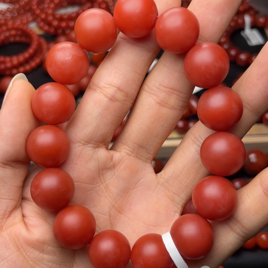 南红玛瑙未镶嵌手串H15mm收藏保山满红满肉锦红手串