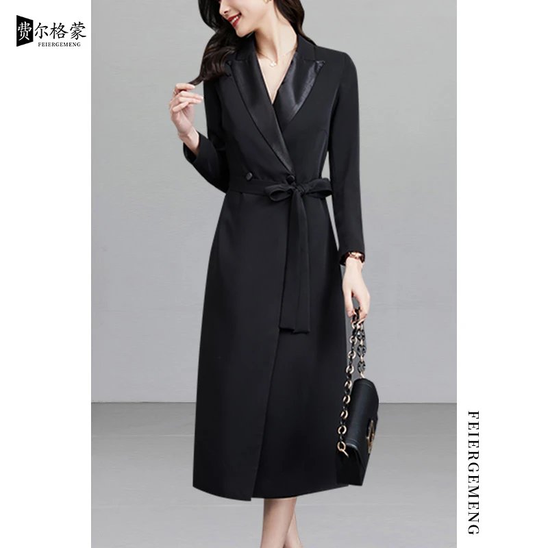 高档长袖连衣裙气质大方春秋新款时尚修身显瘦设计感黑色连衣裙