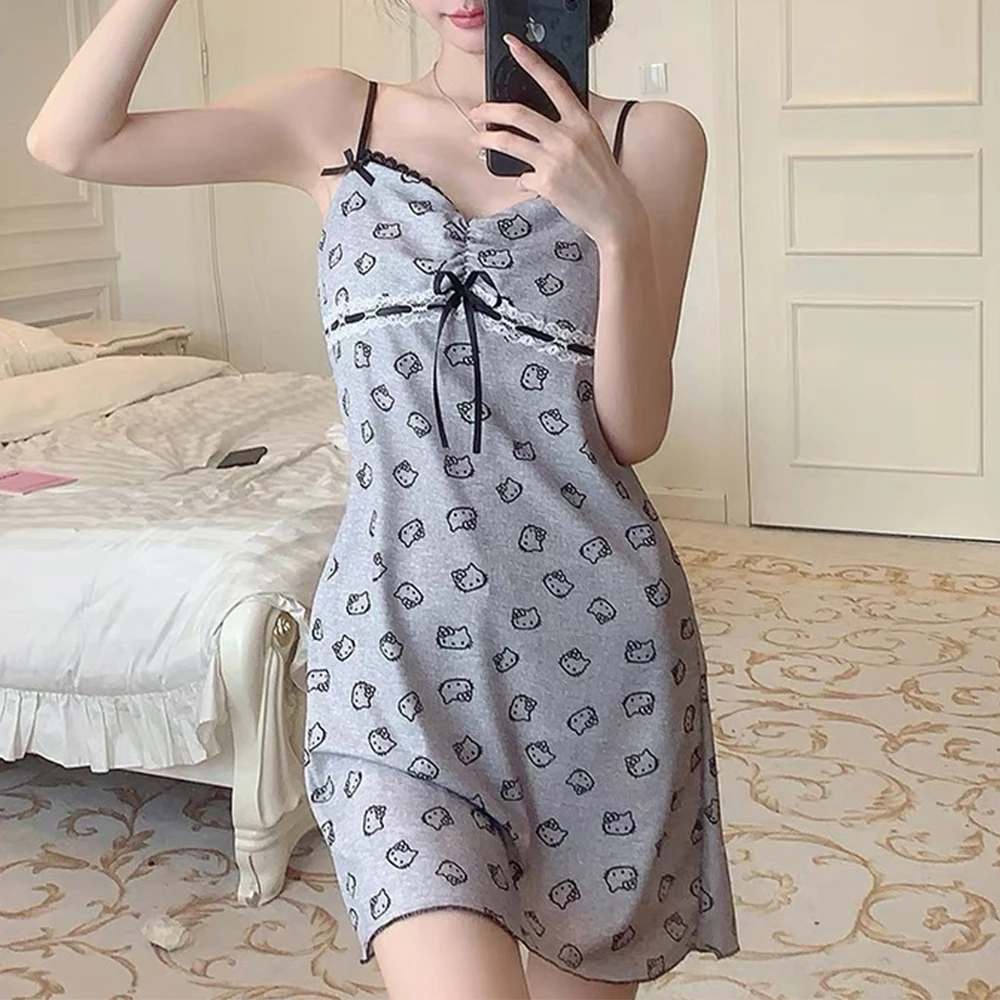 【灰KT】带胸垫吊带睡裙夏季莫代尔睡衣薄款显瘦纯欲甜美少女家居服