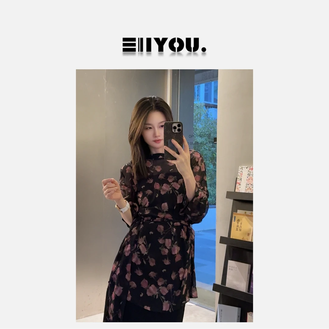 【ENYOU定制】黑色花朵 衬衫