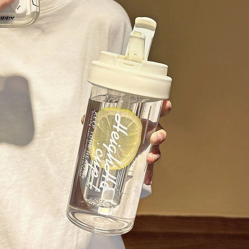 高颜值水杯夏季女生便携吸管杯耐高温带茶隔新款学生茶杯简约防摔