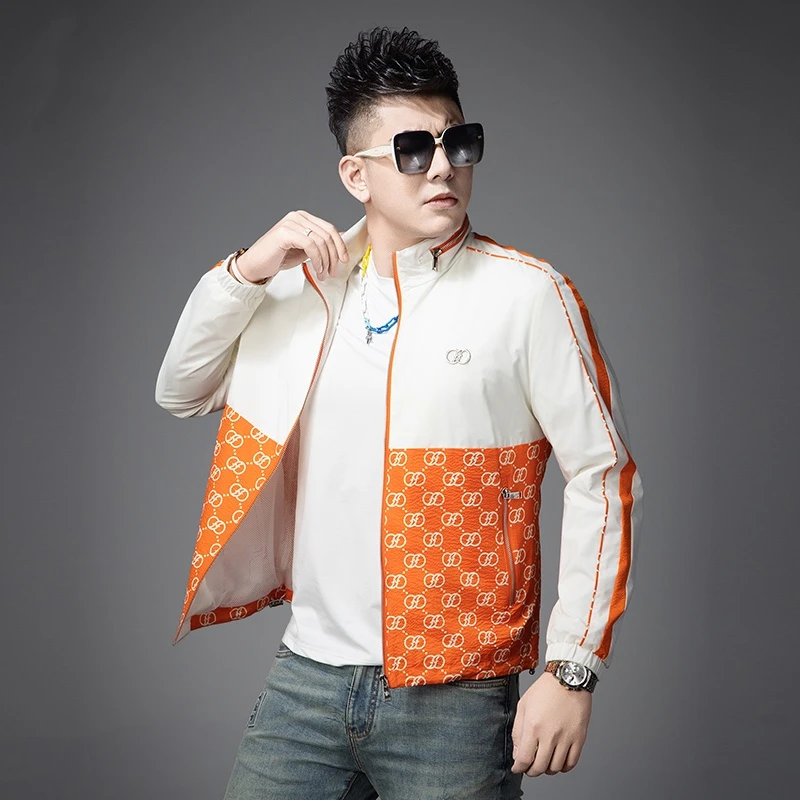 男士潮流时尚拼接外套2025新款薄款春秋季立领休闲防风夹克上衣