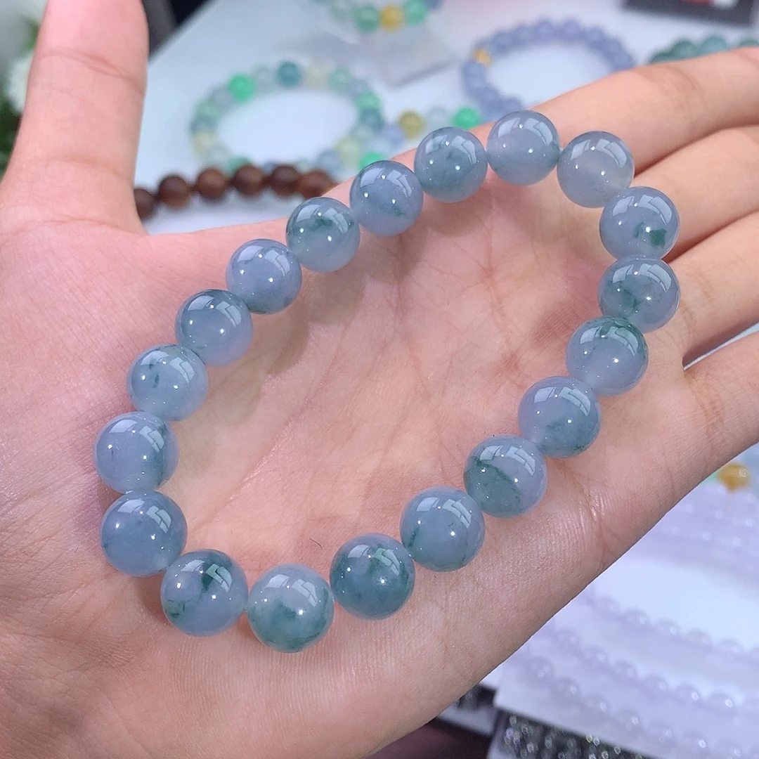 翡翠未镶嵌手链冰飘蓝花手串