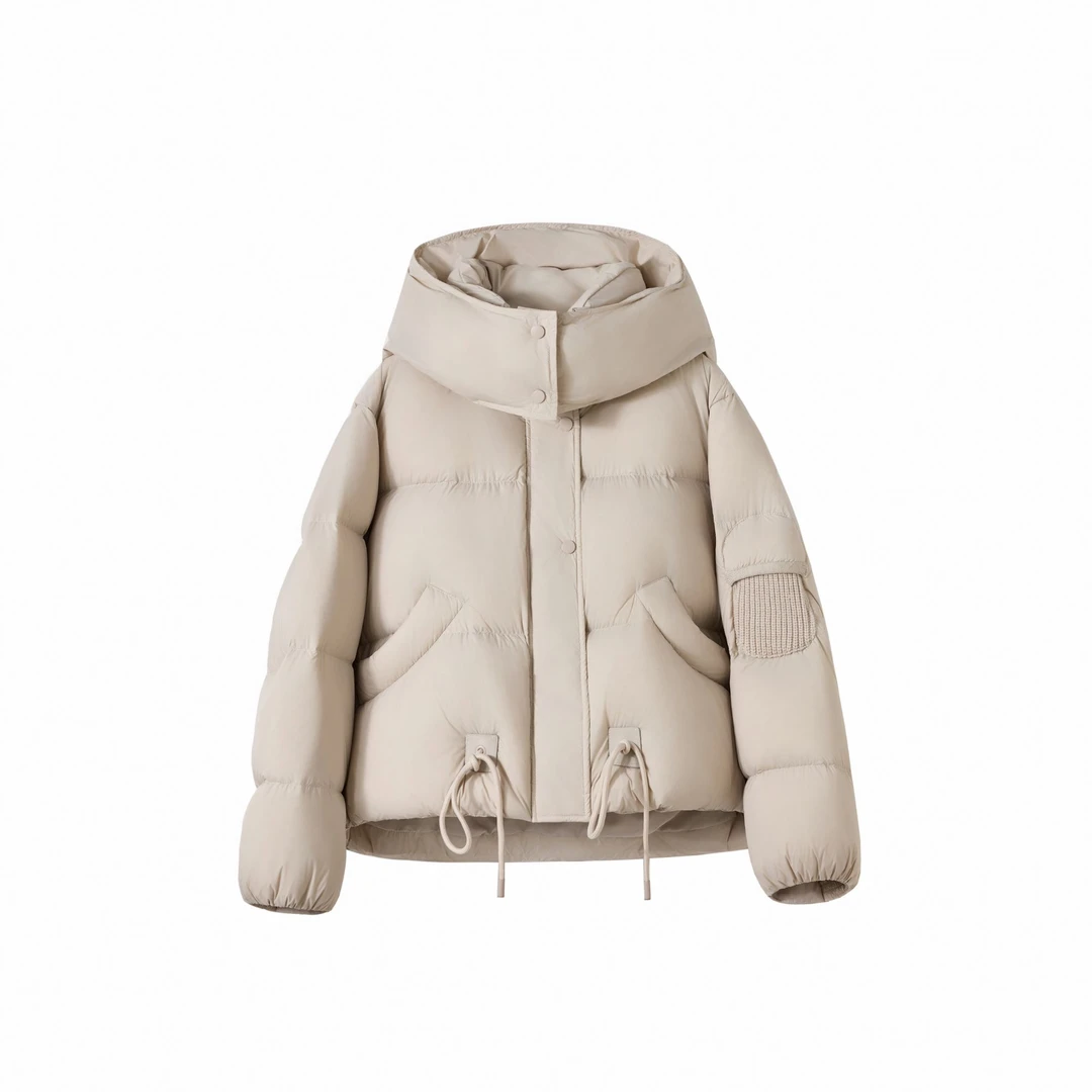 轻奢冬季高级感软糯休闲时尚抽绳设计感短款羽绒服