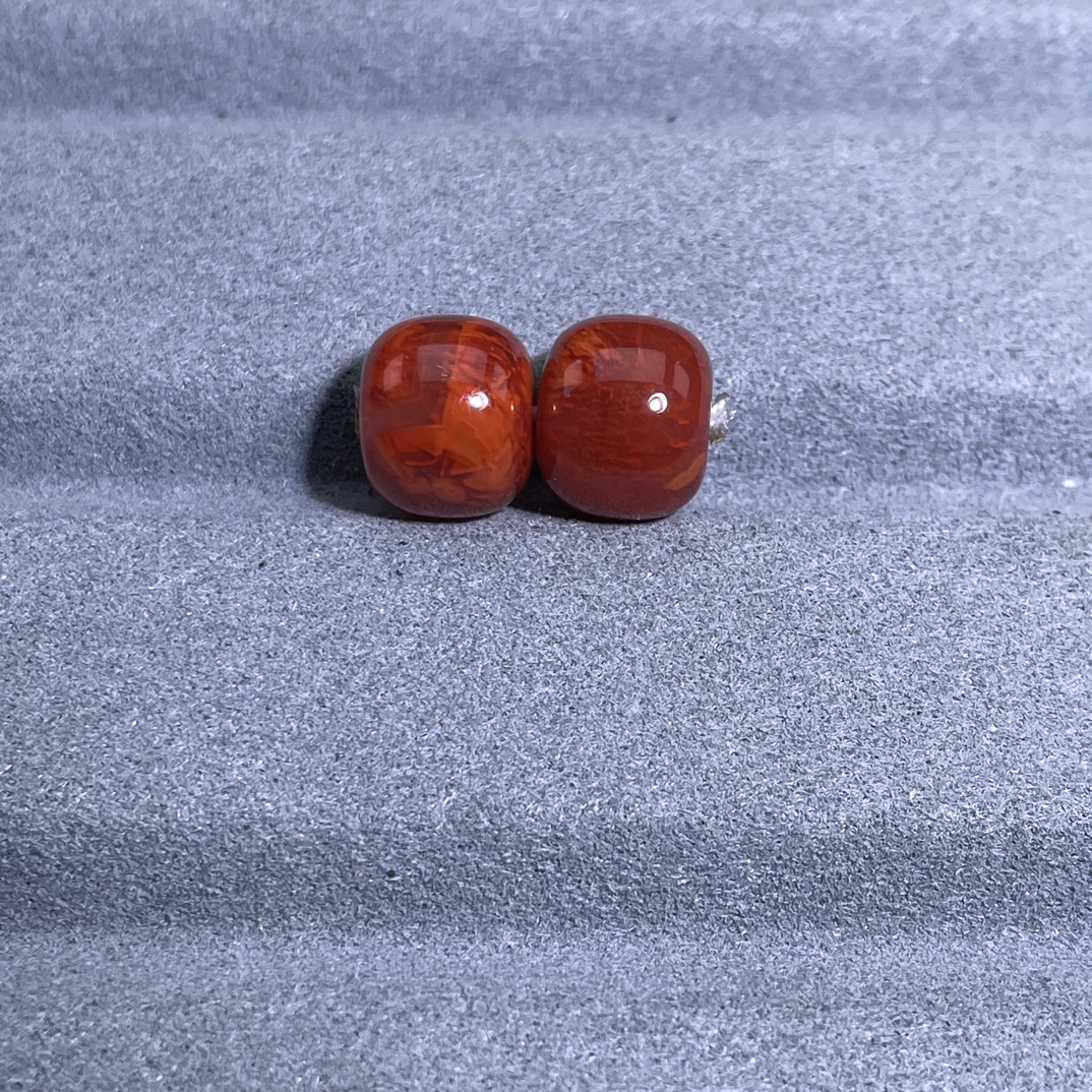 天然川料南红妖火焰老型对珠9.4mm