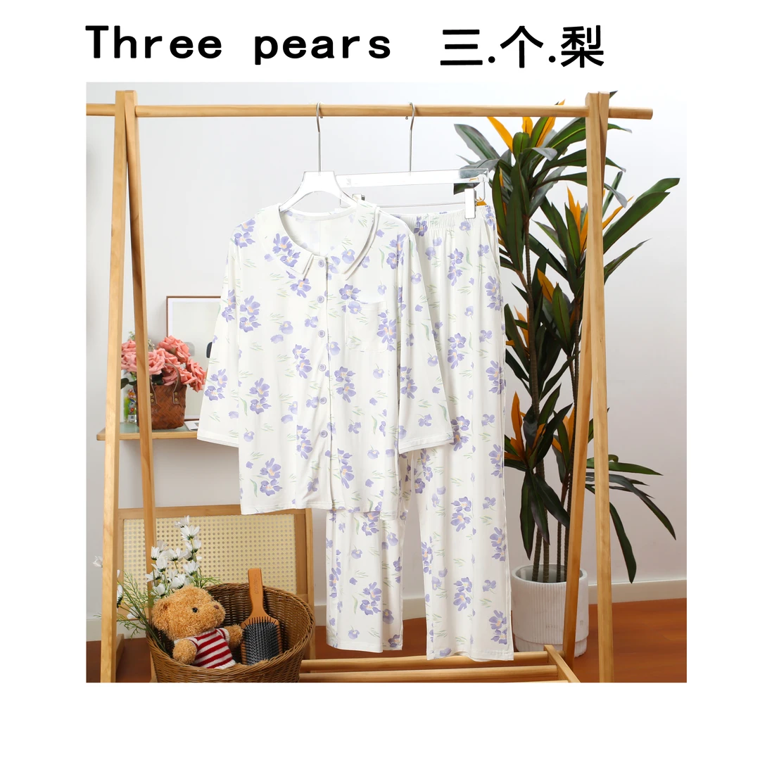 七分袖小清新兰花睡衣家居服套装DP5029