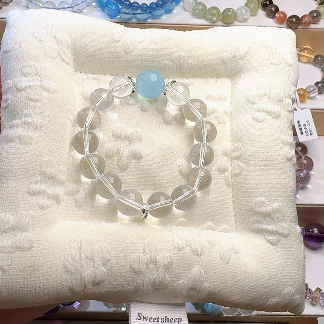 未镶嵌水晶手链海蓝宝白水晶