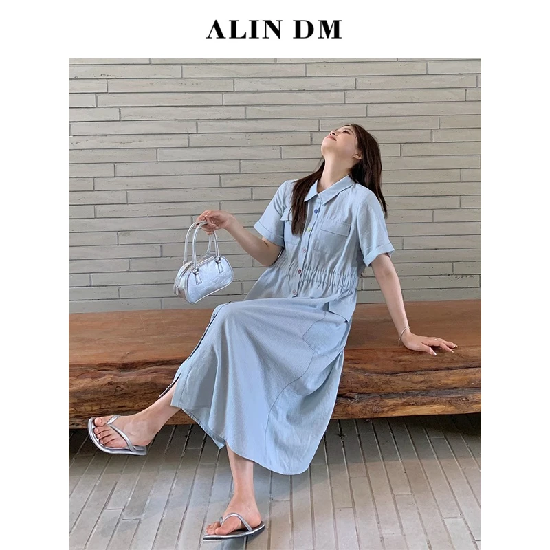 ALINDM【可露丽文艺】大码微胖mm气质收腰连衣裙-AS26353