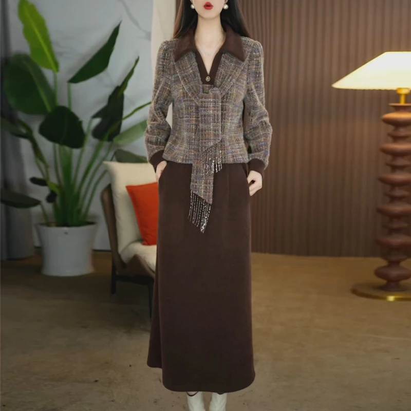 小香风时尚套装连衣裙2025年新款秋冬爆款轻奢高级感半身裙两件套