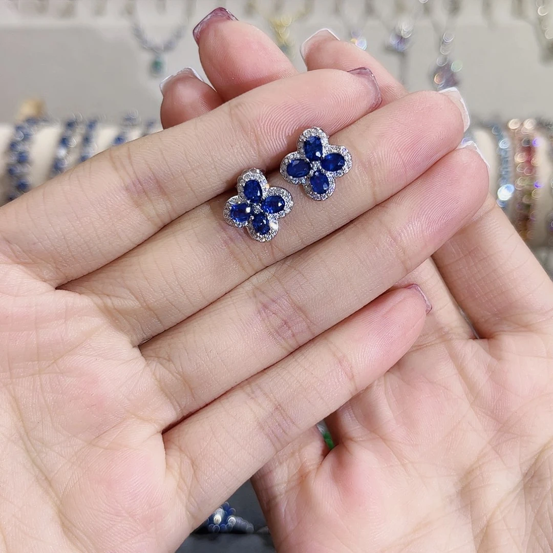 蓝宝石耳饰银S925镶嵌