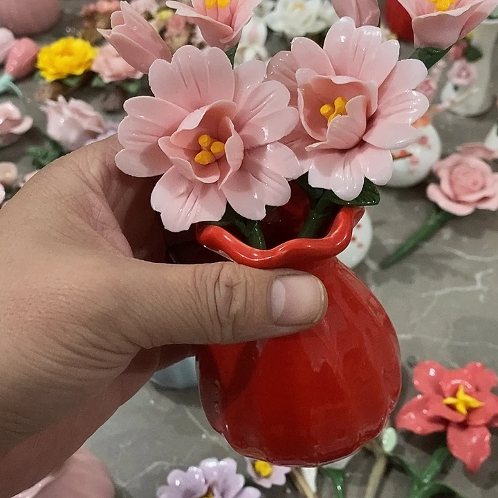 瓷片纯手工陶瓷花摆件瑕