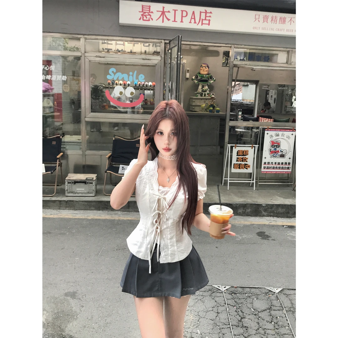 Mejiu蜜九【铃白织夏】财阀千金女装百搭上衣女夏季辣妹显瘦小众