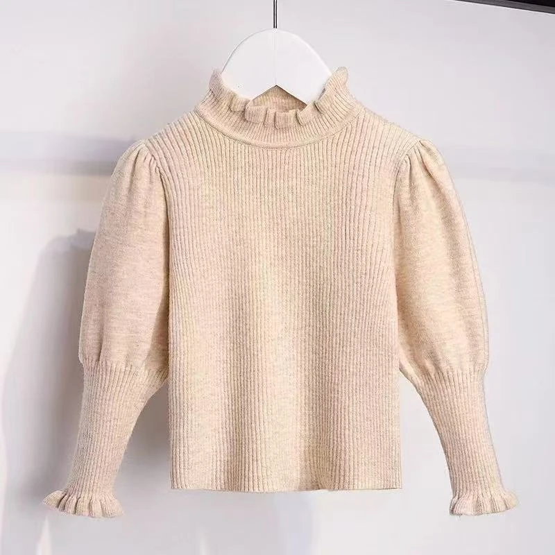 1019-新款洋气百搭泡泡袖打底衫针织衫女童