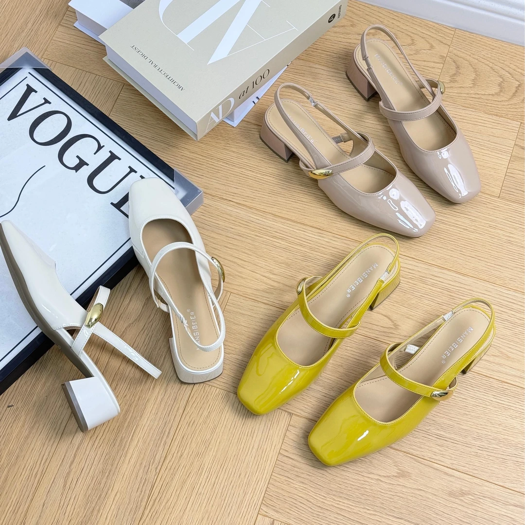凉鞋2025夏季新款中粗跟方头气质单鞋一字扣后空玛丽珍鞋E988-1