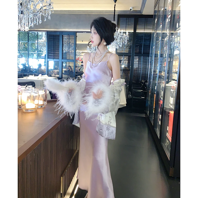 【果果专属】【浮生紫】新中式2025春季女装设计师气质吊带连衣裙