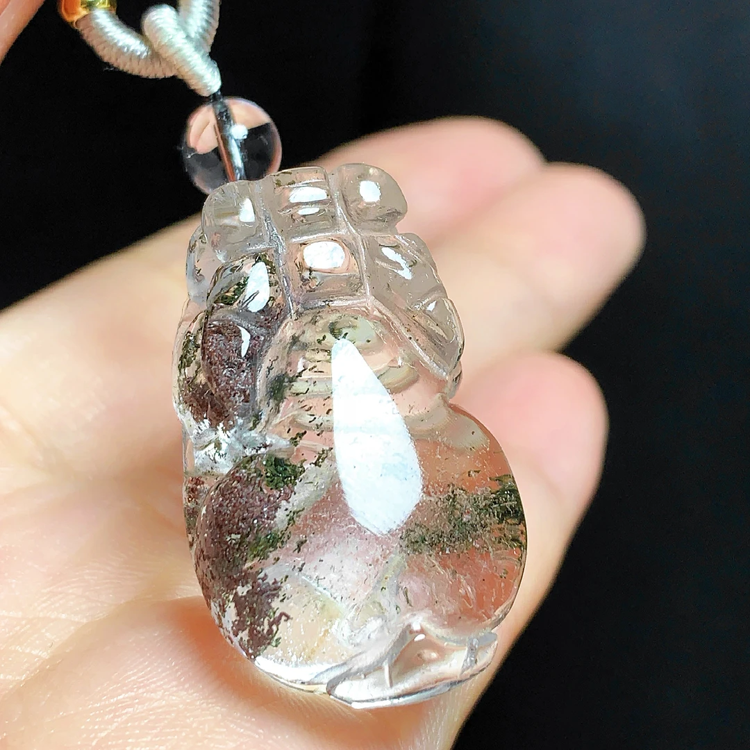 东海水晶天然貔貅绿幽灵100%真品水晶吊坠毛衣链聚宝盆坠男女网红