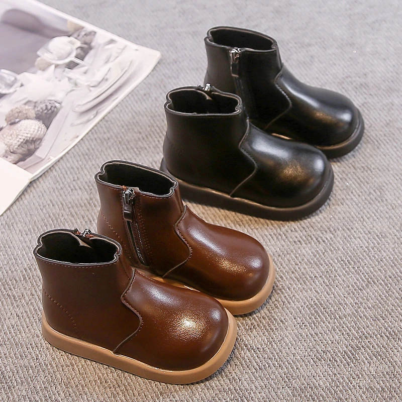 儿童马丁靴秋季新款英伦风女童单靴男童软底防滑短靴皮靴HSH-H501